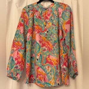 EUC Lilly Pulitzer Elsa Blouse Peel & Eat Flamingos